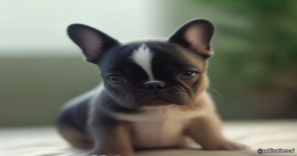 Healthy French Bulldog puppy sitting in a bright living room beside health records